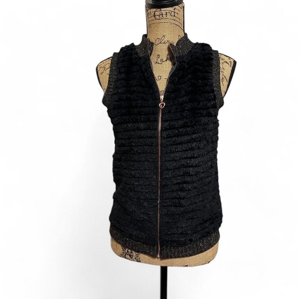 Forever Me Black Faux Fur Vest with Rose Gold Accents Size Small